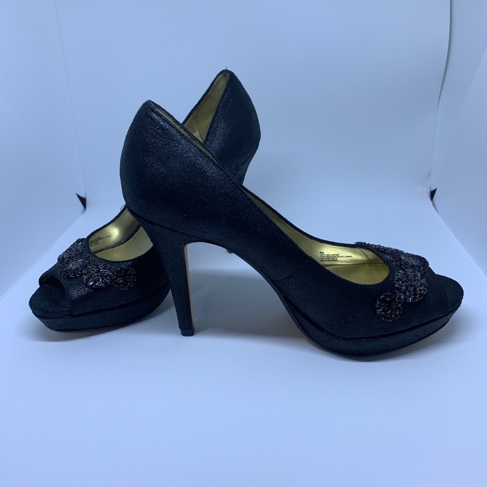 Jet black Antonio Melani Peep Toe Heals